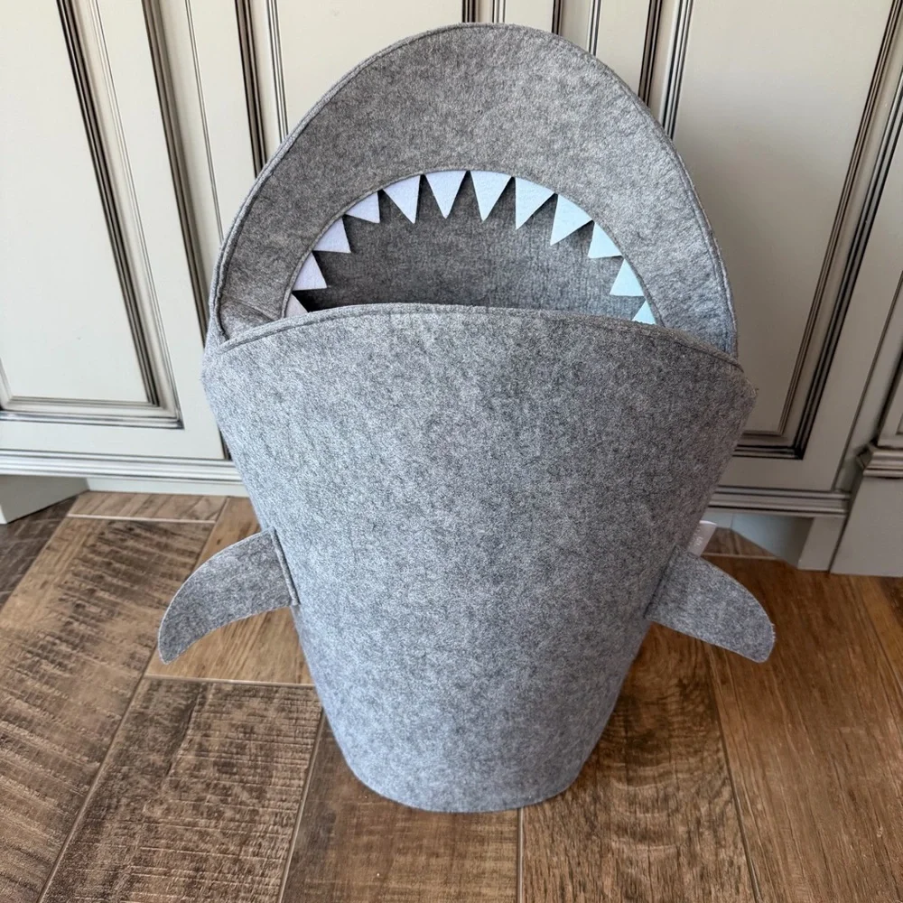 Little Stackers Gray Shark Felt Basket Hamper Toy Storage